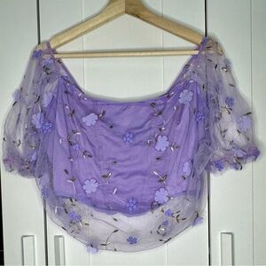 Floral Embroidered Purple Women's Top